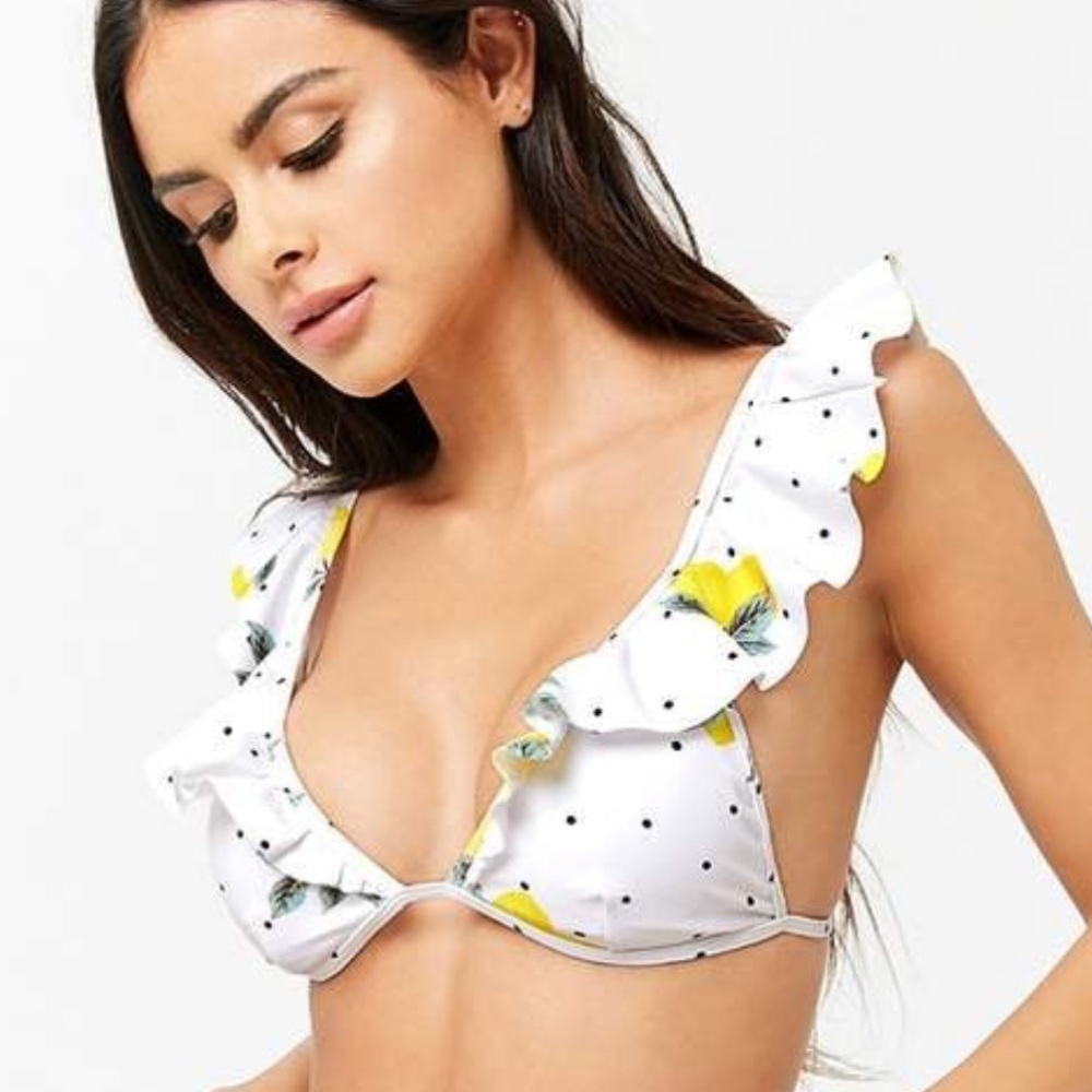 Forever 21 Lemon Polka Dot Bikini Top